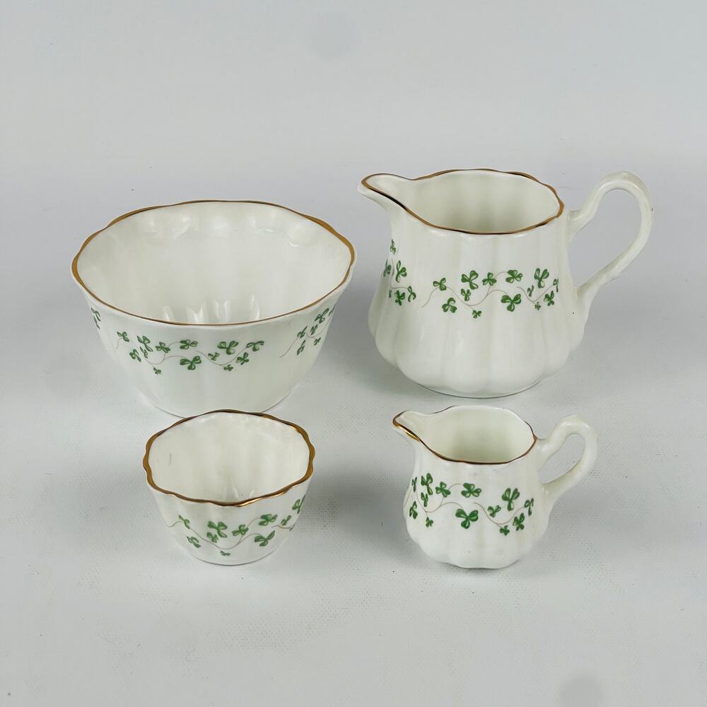 Royal Tara Irish Creamers and Bowls, Galway, Ireland, Green Shamrock Pattern
